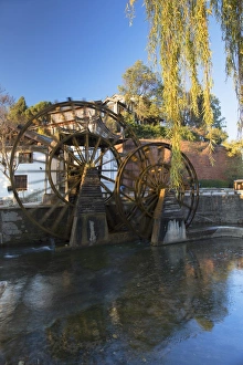 Spinning Prints: Waterwheels, Lijiang, UNESCO World Heritage Site, Yunnan, China, Asia