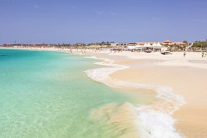 Cape Verde Prints: Waves breaking on the sandy beach in Santa Maria