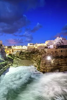 Oceans Gallery: Waves crash on the beach during a winter storm, Polignano a Mare, Apulia, Italy, Europe