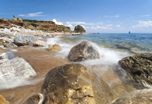 Livorno Province Prints: Waves crashing on rocks, Cala Seregola, Capo Pero, Elba Island, Livorno Province