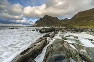 Nordland Prints: Waves crashing on rocks, Vikten, Flakstad municipality, Nordland, Lofoten Islands, Norway