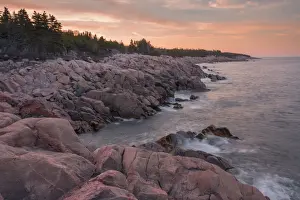 Maritime Provinces Prints: Waves and rocky coastline at sunset, Lackies Head and Green Cove, Cape Breton National