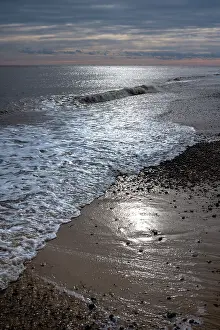 Suffolk Prints: Waves on the shoreline of the North Sea at Southwold beach, United Kingdom