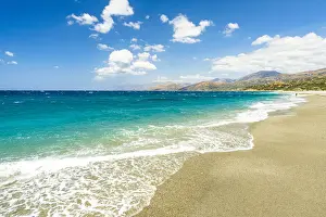 Plakias Prints: Waves of turquoise clear sea crashing on white sand of Triopetra beach, Plakias