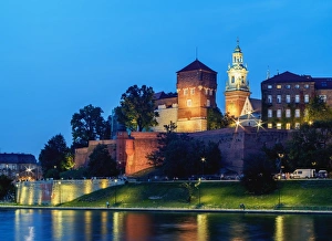 Romanesque Prints: Wawel Royal Castle and Vistula River at twilight, Cracow, Lesser Poland Voivodeship