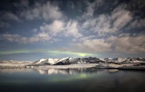 South Iceland Prints: Weak winter Aurora Borealis (Northern Lights) over Jokulsarlon Glacial Lagoon