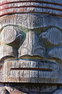 Anthropomorphic Face Prints: Weathered face on Totem Pole outside the Maritime Museum, Vancouver, British Columbia