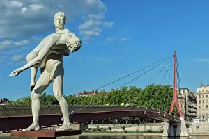 Bridges Prints: The Weight of Oneself statue on the Saone Banks near the Palais de Justice footbridge