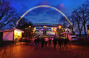 Sport Prints: Wembley Stadium with England supporters entering the venue for international game