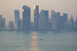 Doha Prints: West Bay Central Financial District from East Bay District, Doha, Qatar, Middle East