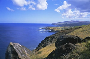 High Angle Vie Prints: West coast, Easter Island, Chile, Pacific