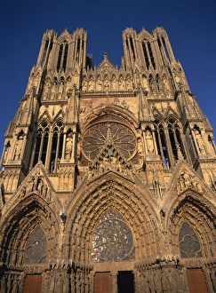 Rheims Prints: West front facade of Rheims Cathedral, Rheims, Champagne, France, Europe