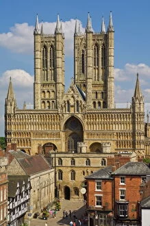 Images Dated 26th July 2008: West front of Lincoln cathedral and Exchequer Gate, Lincoln, Lincolnshire