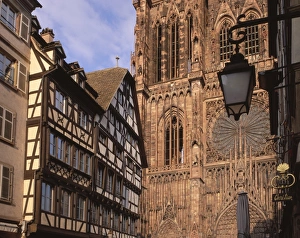 Gothic Style Prints: West front of Notre-Dame Gothic cathedral, from Rue Merciere, UNESCO World Heritage Site