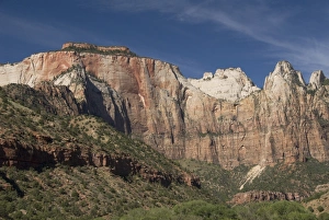 Rock Cliffs Prints: West Temple, 7810 feet on left, and Sundial Tower, 7590 feet center rear