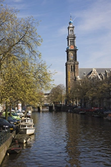 Westerkerk Prints: Westerkerk church and the Prinsengracht canal, Amsterdam, Netherlands, Europe