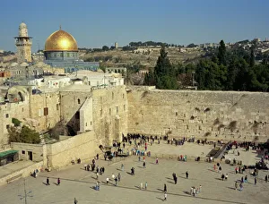 Western or Wailing Wall, sacred site of Judaism, with the gold Dome of the Rock Western or Wailing Wall, sacred site of Judaism, with the gold Dome of the Rock