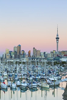 North Island Prints: Westhaven Marina and city skyline illuminated at sunset