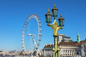 Ferris Wheel Prints: Westminster Bridge lantern and London Eye, London, England, United Kingdom, Europe