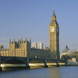 Clock Prints: Westminster Bridge, the River Thames, Big Ben and the Houses of Parliament
