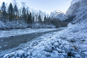 Grindelwald Prints: The Wetterhorn and frosted river, Grindelwald village, Jungfrau region, Bernese Oberland
