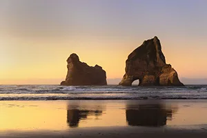 Wharariki Beach at sunset, Golden Bay, Tasman, South Island, New Zealand, Pacific