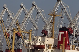 Crane Prints: Wharfside cranes, Rouen, Seine-Maritime, Normandy, France, Europe