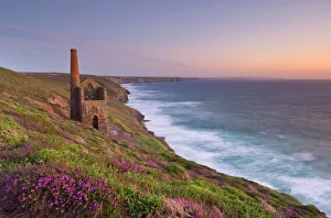 Surf Gallery: Wheal Coates, abandoned disused Cornish tin mine at sunset, near St. Agnes