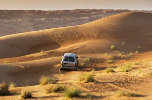 Wahiba Prints: Four wheel drive on desert dunes, Wahiba, Oman, Middle East