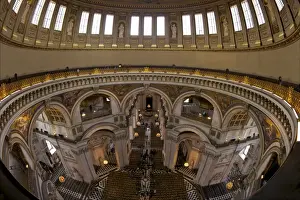 Cathedrals Prints: Whispering Gallery and nave, interior of St Pauls Cathedral, London