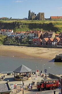 Yorkshire Collection: Whitby abbey, sandy beach and harbour, Whitby, North Yorkshire, Yorkshire
