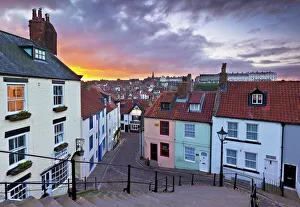 Yorkshire Prints: Whitby town houses at sunset from the Abbey steps