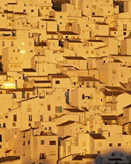 White Andalucian village at sunset, Casares, Andalucia, Spain, Europe