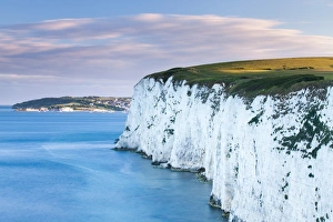 Chalk Cliffs Prints: White Chalk cliffs near Old Harry Rocks, Jurassic Coast, UNESCO World Heritage Site