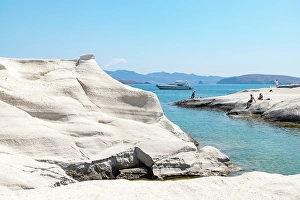Azure Prints: White chalk cliffs in Sarakiniko, Milos island, Cyclades, Greek Islands, Greece