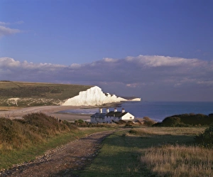 Homes Prints: White chalk cliffs of the Seven Sisters at Cuckmere Haven, seen from near Seaford