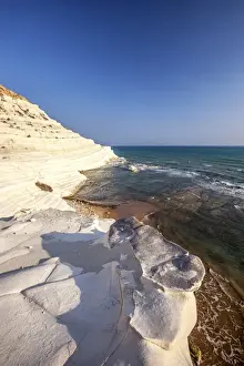 White Cliff Prints: White cliffs known as Scala dei Turchi frame the turquoise sea, Porto Empedocle