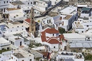 The white houses of the town of Lindos, Rhodes, Dodecanese Islands, Greek Islands
