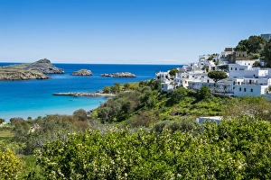 Greek Culture Gallery: The white houses of the town of Lindos, Rhodes, Dodecanese Islands, Greek Islands