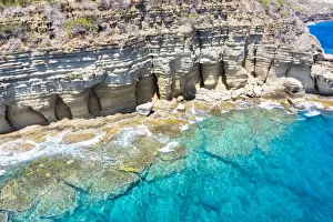 White limestone cliffs Pillar of Hercules washed by Caribbean Sea, aerial view by drone