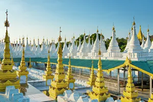 Mandalay Prints: White pagodas at Sanda Muni pagoda, Mandalay, Myanmar (Burma), Asia