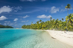 White sand bank in the turquoise waters of the Aitutaki lagoon, Rarotonga and the Cook Islands