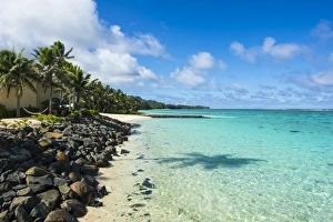 White sand beach and turquoise waters, Rarotonga and the Cook Islands, South Pacific