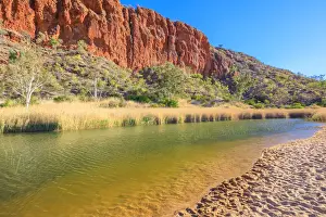Northern Territory Prints: White sand at shoreline of waterhole at Glen Helen Gorge on Finke River in the dry season