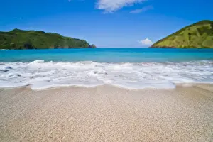 Lombok Prints: White sands, blue sea and blue sky at Mawun Beach in the South of Lombok