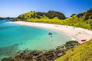 Northland Region Prints: White sandy beach in the Waikare Inlet visited from Russell by sailing boat