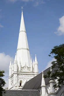 Anglican Prints: White steeple, pinnacles and roof of St