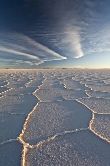 White, translucent salt crystals in the largest salt desert in the world, Salar de Uyuni, Bolivia, South America