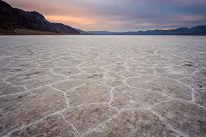 Barren Prints: Wide angle closeup of White Salt Flats during sunset near Salt Lake City, Utah