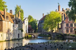 Bruges Prints: Wijngaard Bridge and the main entrance gate of the Begijnhof (Beguinage) of Bruges